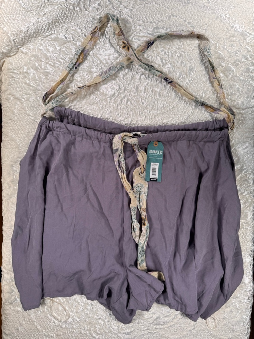 Boundless Lavender Strap Romper with Printed Tie